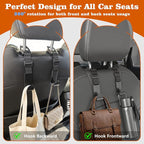 Car Headrest Hooks 4 Pack Adjustable Universal Fit Auto Seat Back Organizer Storage Hanger Purse Bags Holder with Clip Black