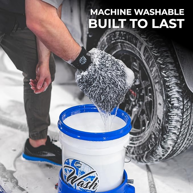 The Cyclone Ultra Wash Mitts - 70/30 Gauntlet' Blend Korean Microfiber, Foam Padding, Scratch-Free, Lint-Free, Great for Rinseless Washing, 8in x 9in, Blue + Black (2-Pack)