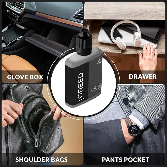 Greed Diffuser Refill 50ml Bottle | Strong Car Freshener with Car Odor Eliminator Technology | Long Lasting Automotive Car Air Freshener by