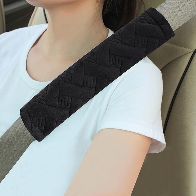 Soft Auto Seat Belt Cover Seatbelt Shoulder Pad Cushions 2 PCS for a More Comfortable Driving Universal Fit for All Cars and Backpack Black Braid Pattern