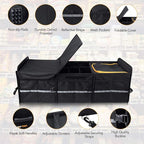 Large Trunk Organizer With Built-in Leakproof Cooler Bag, 2 Tie-Down Straps, 4 Removable Dividers, Foldable Cover, Built with 2mm PE Board