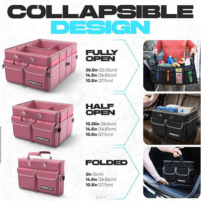 Trunk Organizer For SUV Car Trunk Organizer, Foldable Storage, Car Accessories for Women Men, Collapsible Bag, 600D Oxford, Non Slip Bottom, Straps, Soft Cover (50L)
