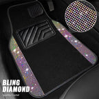 Bling Diamond Leather Steering Wheel Cover 14.5in-15in Floor Mats Shining Rhinestone Carpet Sparkly Glitter Crystal Anti-Slip Pad Fit Automotive SUV Pickup Truck Girl Women, 5pcs Multicolor