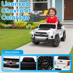 Licensed Chevrolet Colorado Electric Car for Kids, 12V Ride on Toys for Toddlers with Remote Control, Battery Powered Electric Car Ride On Vehicle w/Bluetooth, Soft Start, LED Lights - White