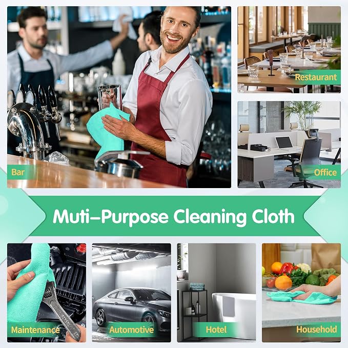 Turquoise Microfiber Cleaning Cloth -Pack of 8, Highly Absorbent Cleaning Rags, 16"X12" All Purpose Cleaning Towels for Housekeeping, Kitchen, Car, Lint Free and Reusable Microfiber Towels