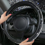 Bling Diamond Leather Steering Wheel Cover, Bling Sparkly Crystal Glitter Rhinestones Universal Fit 14" 1/2-15" Car Wheel Protector for Women Girl Fit Suvs,Vans,Sedans,Trucks, Black Silver
