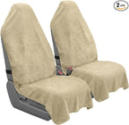Car Seat Towel Cover, 2 Pack Universal Front Seat Protector for Cars, SUVs and Trucks, Sweat Towel Car Seat Cover for Gym, Yoga, Swimming, Pets and Family Travel, Beige