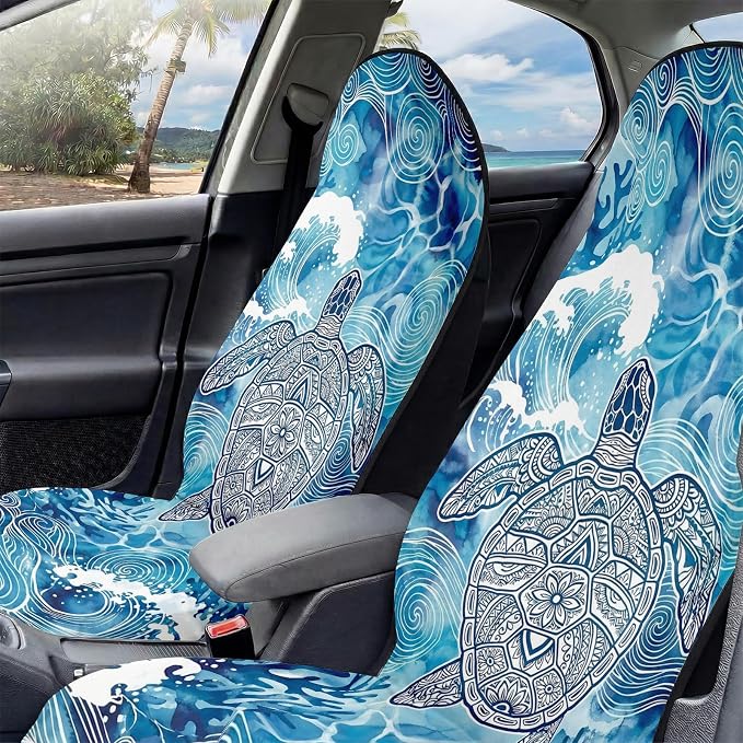 2 Pack Car Seat Towel Covers, Sweat-Proof Microfiber Seat Protectors for Gym, Running, Beach & Workout, Breathable Quick-Dry, Machine Washable, Ink-Colored Sea Turtle Print, Universal Fit