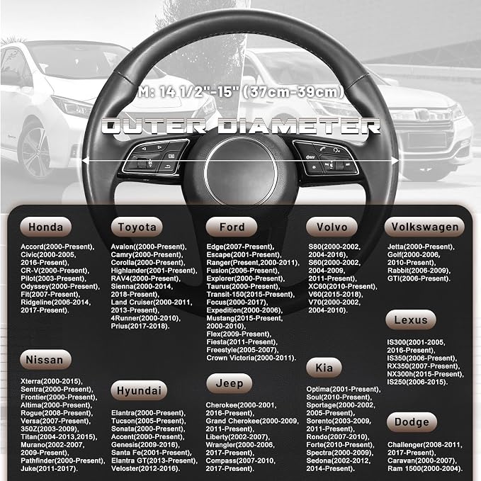 Steering Wheel Cover for 14.5-15 inch Wheels, Breathable PU Leather with Perforated Sides, Anti-Slip Grip, Universal Fit for Cars & SUVs, Black and Brown