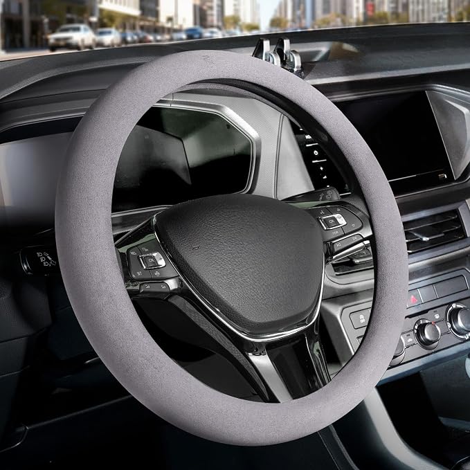 Winter Steering Wheel Cover, Microfiber Suede Car Steering Wheel Covers with Anti-Slip Lining, Breathable Elastic Car Steering Wheel Protector Soft, Universal Standard Size 14-15 inch