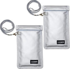 Faraday Bags for Phone - Farady Pouch Key Fob Protector w/Lanyard, RFID Signal Blocker for Car Keys Anti-Theft, Cell Phone Signal Blocking Bag Anti-Hacking, Fire-Resistant, 2 Pack, Silver
