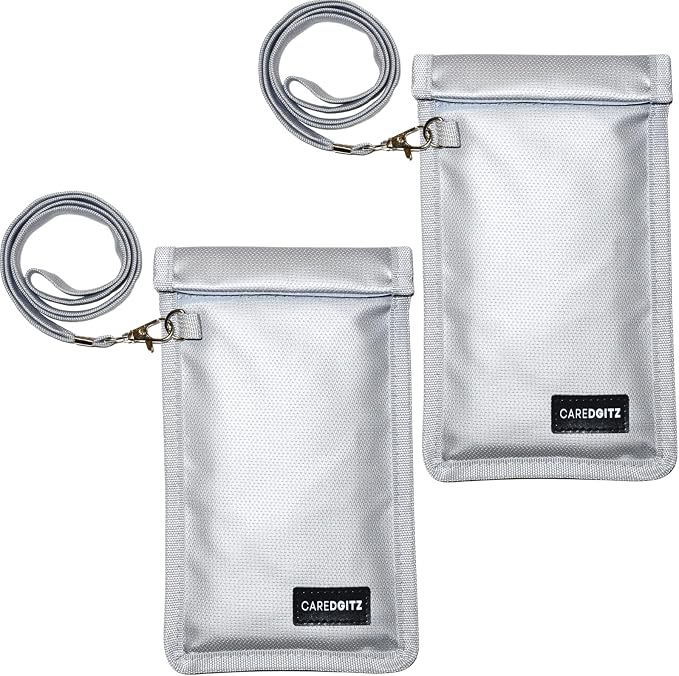 Faraday Bags for Phone - Farady Pouch Key Fob Protector w/Lanyard, RFID Signal Blocker for Car Keys Anti-Theft, Cell Phone Signal Blocking Bag Anti-Hacking, Fire-Resistant, 2 Pack, Silver