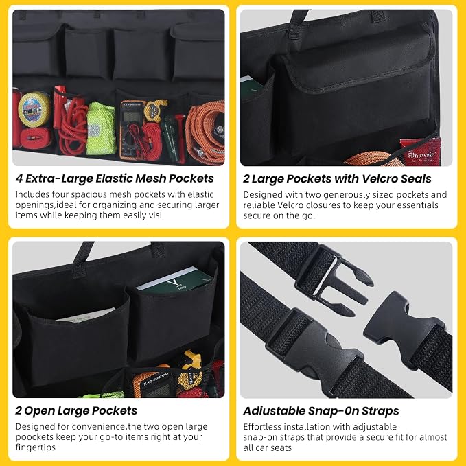 Snuopfy, Backseat Hanging Organizer with 8 Large Storage Bag Super Capacity -Trunk Organizer for SUV,Truck,Van -Your Space Saving Expert - Black