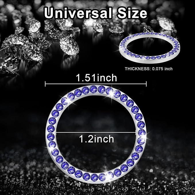 2 PCS Crystal Rhinestone Car Engine Start Stop Decoration Ring, Bling Car Interior Accessories for Women, Push to Start Button Cover Sticker, Automotive Decals, Dark Blue