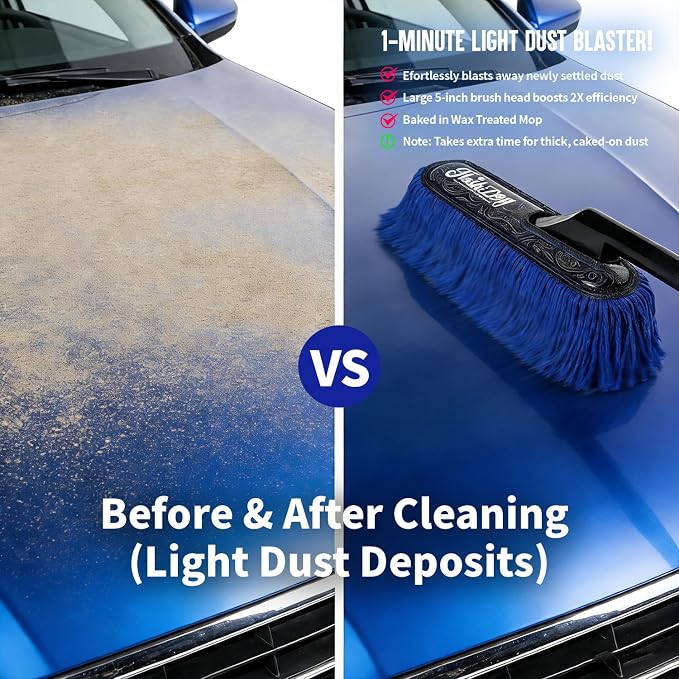 Car Duster Exterior - 25" Wood Handle Wax Cotton Hair Scratch Free Cleaning for Cars/SUV/Truck/RV Roofs & Windshields | Waterless Dust & Pollen Remover | Wax Cotton Hair Scratch Free Cleaning for Cars/SUV/Truck/RV Roofs & Windshields | Waterl...