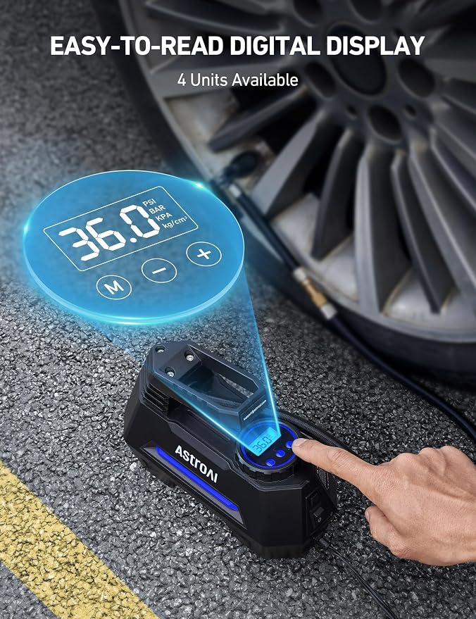AIRUN H Tire Inflator Portable Air Compressor,Fast Inflation Electric Air Pump for Car Tires-Car Accessories,9.8Ft Cord-12VDC-Powered Auto Shut-Off with Digital Pressure Gauge,LED Light,Blue