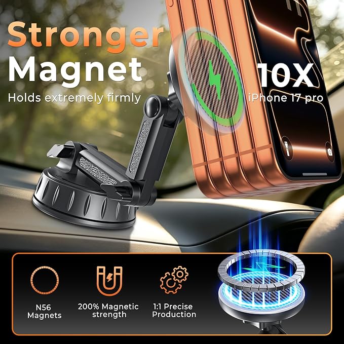 for MagSafe Car Mount Charger, Magnetic Phone Holder for Your Car Charger Dash/Windshield, Magnetic Adjustable Wireless Car Charger Fast Charging Phone Mount for iPhone 17 16 15 14 13 12