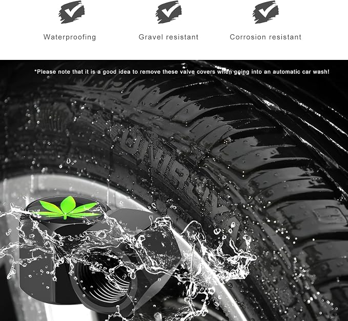 4 PCS Tire Valve Stem Caps, Cute Cow Print Airtight Dust Proof Tire Valve Covers, Corrosion Resistant Aluminum Wheel Stem Caps for Cars, Trucks, SUVs (Leaf)