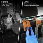 KINIVA Car Seat Headrest Storage Hooks, Set of 2, Suede PU Leather, Double Hooks (06-Brown)