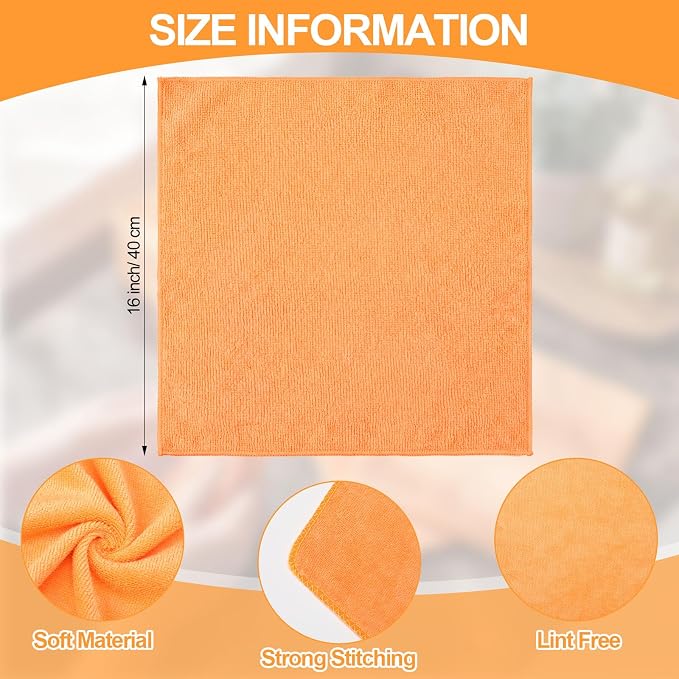 Microfiber Cleaning Cloths for Cars 16 x 16 Inch Ultra Absorbent Car Towels Drying Reusable Cleaning Supplies House Kitchen Window Microfiber Towel (Orange,60 Pcs)