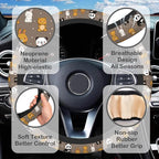 Cute Panda Bear Rabbit Steering Wheel Cover for Women, Anti-Slip Car Steering Wheel Cover with 2 Pcs Cup Holders Neoprene Breathable Car Accessories Universal 15 Inch Auto Interior Decor