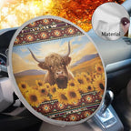 Aztec Steering Wheel Cover Sun Shade 17 inch Cute Highland Cow Sunflower Car Steering Wheel Accessories for Women Universal Steering Wheel Protection Heat Reflector for Most Cars SUV Trucks