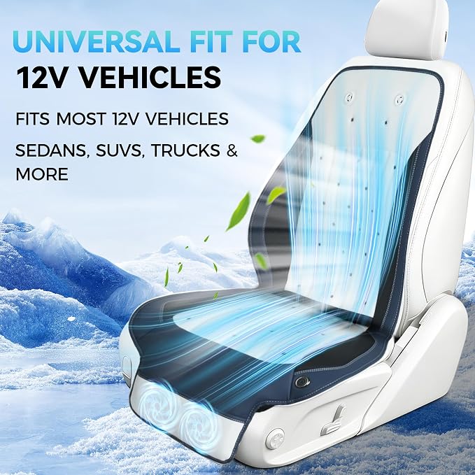 Cooling Car Seat Cover Front Driver Seat,Universal 12V Ventilated Car Seat Cushion with Smart Auto On/Off, Breathable Mesh & Leather AC Seat Protector, Cooling Fan Seat Cover for Car SUV Truck,White