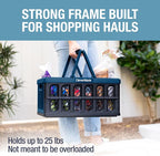 Collapsible Shopping Basket with Handles – 24L 3 Pack Collapsible Grocery Tote, Plastic Storage Baskets Fold Flat, Stackable Collapsible Storage Bins for Car & Home - Obsidian