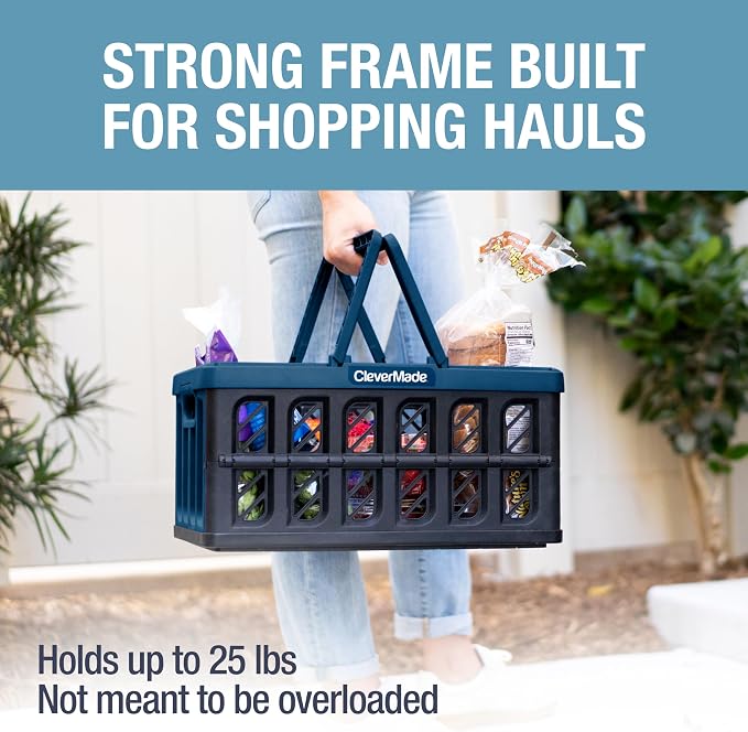 Eco Collapsible Shopping Basket with Handles, 24L Ocean, 3 Pack