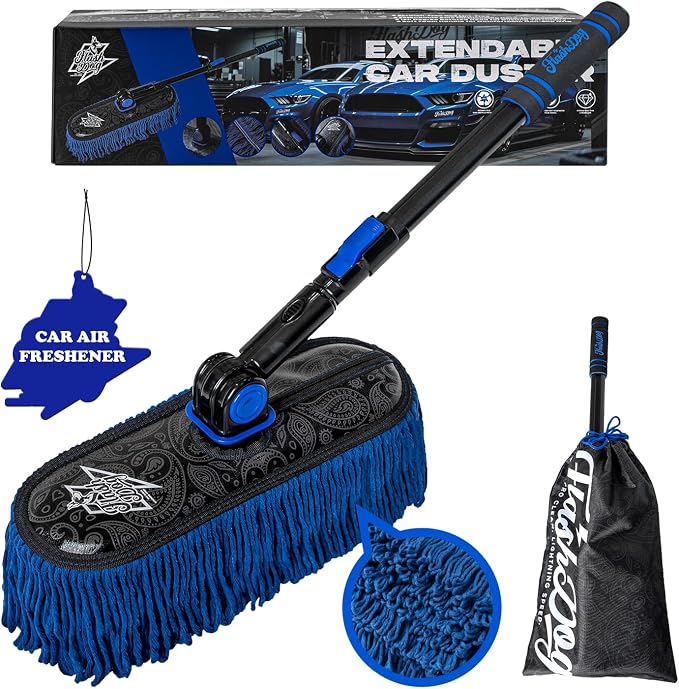 Car Duster Exterior - Wax Treated Cotton & Extendable Handle | Aluminum Alloy Handle Scratch Free Cleaning Brush for Cars, Trucks, SUVs, RVs, Motorcycles | Waterless Dust & Pollen Remover