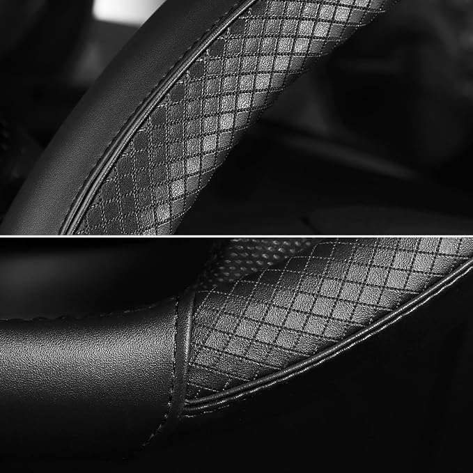 Steering Wheel Cover 15.5-16 inch (39.5-41 cm) Large Size, Microfiber Leather, Non-Slip Comfortable Grip, Fits Cars Trucks SUVs F-150 Tundra Range Rover, Black