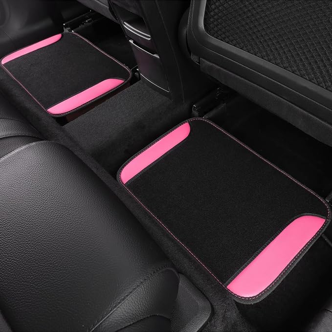Faux Leather Steering Wheel Cover and Waterproof Car Floor Mats,Universal Car Combo Fit for 95% Sedan,SUV,Cars,14.5-15inch Sporty Anti-Slip Safety Comfortable Design(Black＆Pink)