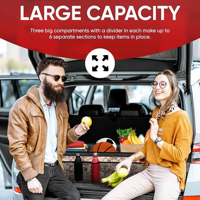 Trunk Organizer with Cooler For SUV Car Trunk, Foldable Storage, Car Accessories for Women Men, Collapsible Bag, 600D Oxford, Non Slip Bottom, Straps, Soft Cover (105L)