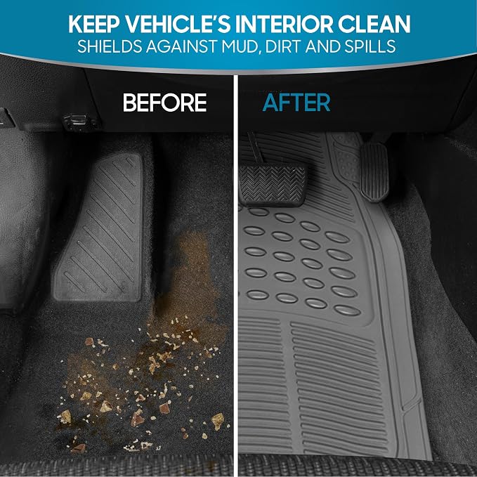 ProLiner Floor Mats for Cars Trucks SUV, 4-Piece All-Weather Car Mats with Universal Fit Design, Durable Car Floor Mats with Capture Ridges, Waterproof Rubber Floor Mats for Cars (Gray)
