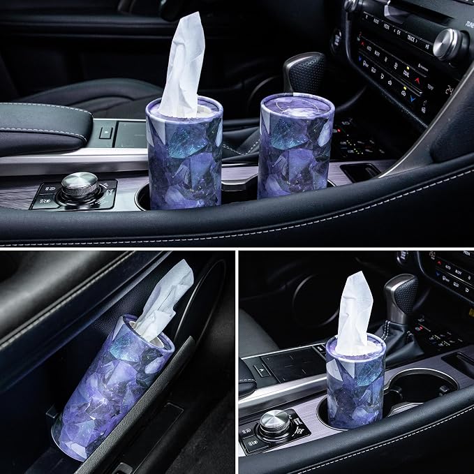 Car Tissue Holder, 4 Pack Car Cup Holder Facial Tissues with Travel Tissue Bag, Quick and Convenient Flower Combination Box(4 Canisters/200 Tissues) Purple
