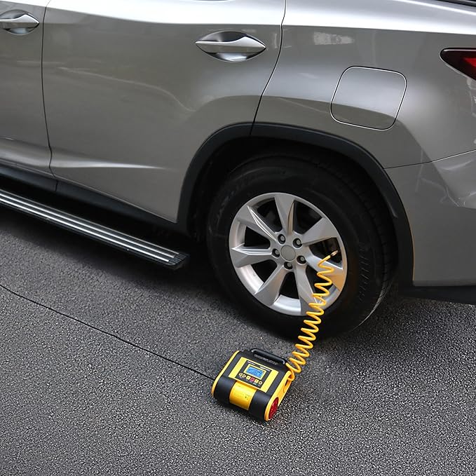 Portable Car Tire Inflator with Digital Pressure Gauge, 150 PSI, 12V DC, Black