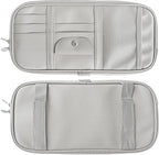 Car Sun Visor Organier Truck SUV Sun Visor Storage Pocket Pouch Holder, Multi-Pocket PU Leather with Zipper Net, for Cards Pens Sunglasses Document (Gray)