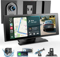 Wireless Car Play Screen, 10.26'' Monitor with Apple Carplay & Android Auto, 4K Dash Cam 64G, 1080P Backup Camera, Portable Smart Touch Tablet Stereo Multimedia Dashboard, Bluetooth/FM/GPS/AUX