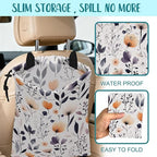 Car Garbage Bag Colorful Wildflowers and Leaves Hanging Canvas Car Trash Bag Drawstring Car Back Seat Organizer for Car Back Front Seat Console with Adjustable Buckle