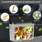 Bling Car Trash Can with Lid, Mini Auto Garbage Storage Bin with 60pcs Garbage Bags, Sparkling Crystal Trash Bags Holder Dustbin Vehicle Accessories Container Organizer (White Rhinestone)