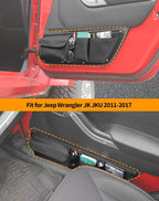 Front Door Storage Pockets Side Organizer Bag Door Net Pocket Replacement Compatible with Jeep Wrangler JK JKU 2011-2017, Interior Storage Expansion Accessories, 2PCs