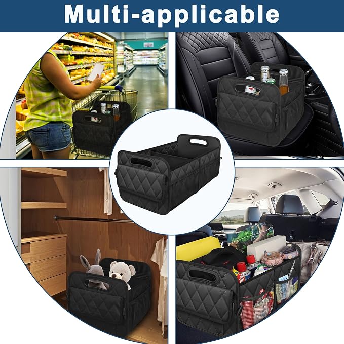 Car Trunk Organizer for SUV, Car Organizers and Storage with Reinforced Handles, Car Accessories for Women/Men 50LWaterproof Polyester Trunk Organizer, Black