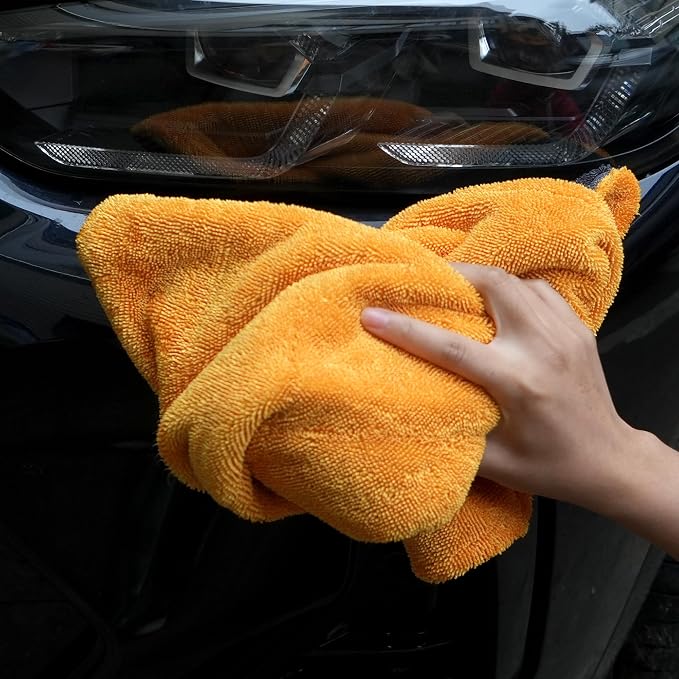 1000GSM Car Drying Towel 18"x24", Edgeless Double Twist Pile, Ultra Absorbent Microfiber Towel, Scratch-Free Lint-Free Streak-Free for Auto Detailing & Car Wash – Yellow&Grey