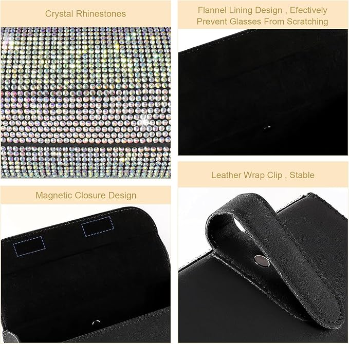 Bling Sunglasses Holder for Car Sun Visor, Rhinestone Auto Eyeglasses Mount Clip Organizer, Leather Sunvisor Sunglasses Storage Case, Universal Glasses Holder Clips for SUV, Sedan, Van (AB)