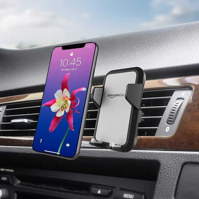 Universal Portable Smartphone Holder for Car, Air Vent Mount, 360° Rotation, Easy to Install, One-Handed Release, Adjustable and Secure, Grey