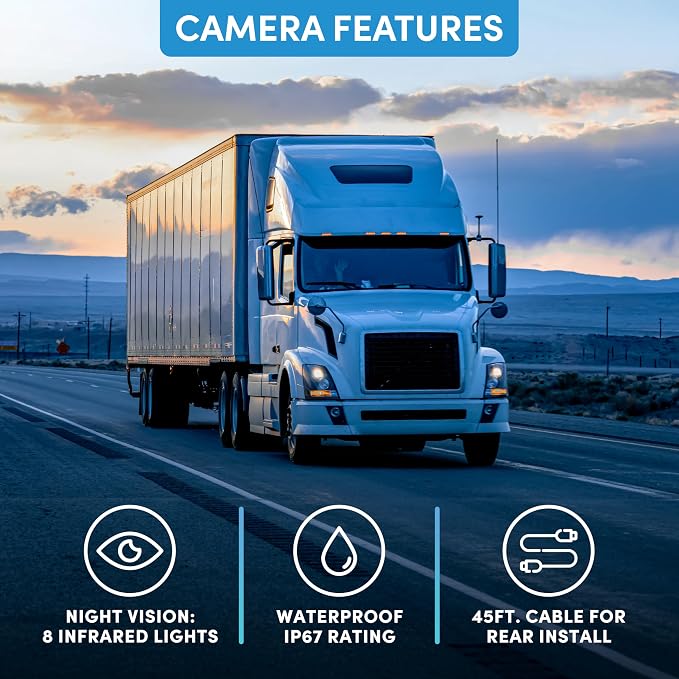 FalconEye 1080p Wired Backup Camera: 140° Wide Angle Rear View, 50ft IR Night Vision, 7” or 9” LCD Monitor, Loop Recording & G-Sensor - Stable, IP68 Weatherproof HD Dash Cam Monitoring System