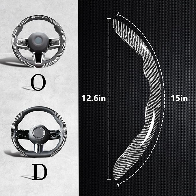 Carbon Fiber Steering Wheel Covers 3 Piece Clip on Steering Wheel Cover (Silver)