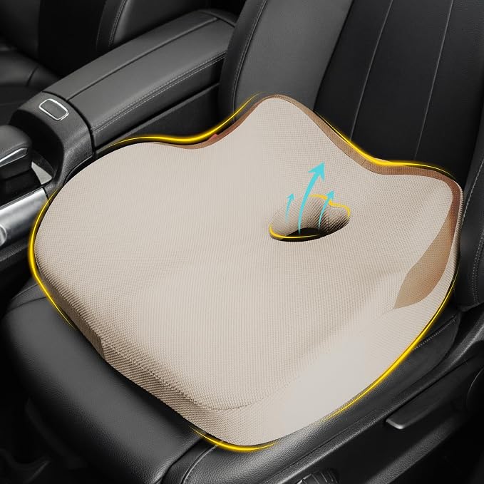 Car Seat Cushion for Driving, Car Seat Pillow for Short Drivers | Ergonomic Memory Foam Seat Cushion for Pain Relief, Adult Booster Seat for Car, Butt Cushion for Car, Truck, Office, Beige