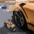 Dual Cylinder Tire Inflator Air Compressor, 150 PSI 12V DC Portable Air Pump with Digital Display, LED Flashlight, Auto Shut-Off, Heavy Duty for Truck, SUV, Car, RV (GOLD)