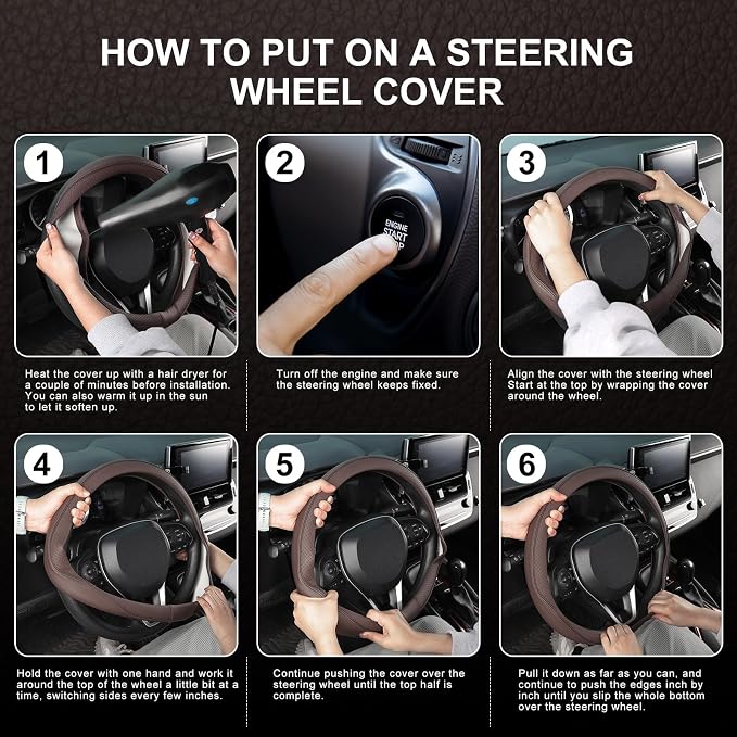 Steering Wheel Cover 14.5-15 inch (37-39 cm) Medium Size, Microfiber Leather, Non-Slip Comfortable Grip, Fits Cars Trucks SUVs, Chocolate Brown